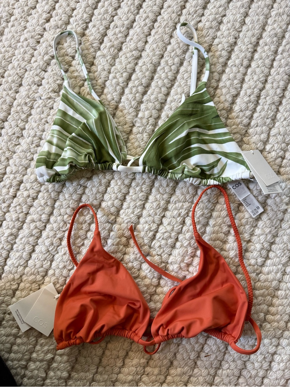 COS Green Leaf Print Triangle Bikini Top & COS Rust Triangle Bikini Top